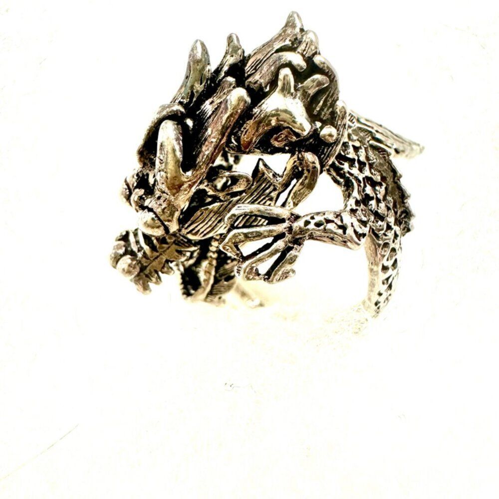 Vintage Dragon Ring 925 Sterling Silver Fantasy Figural Asian Adjustable 9-15
